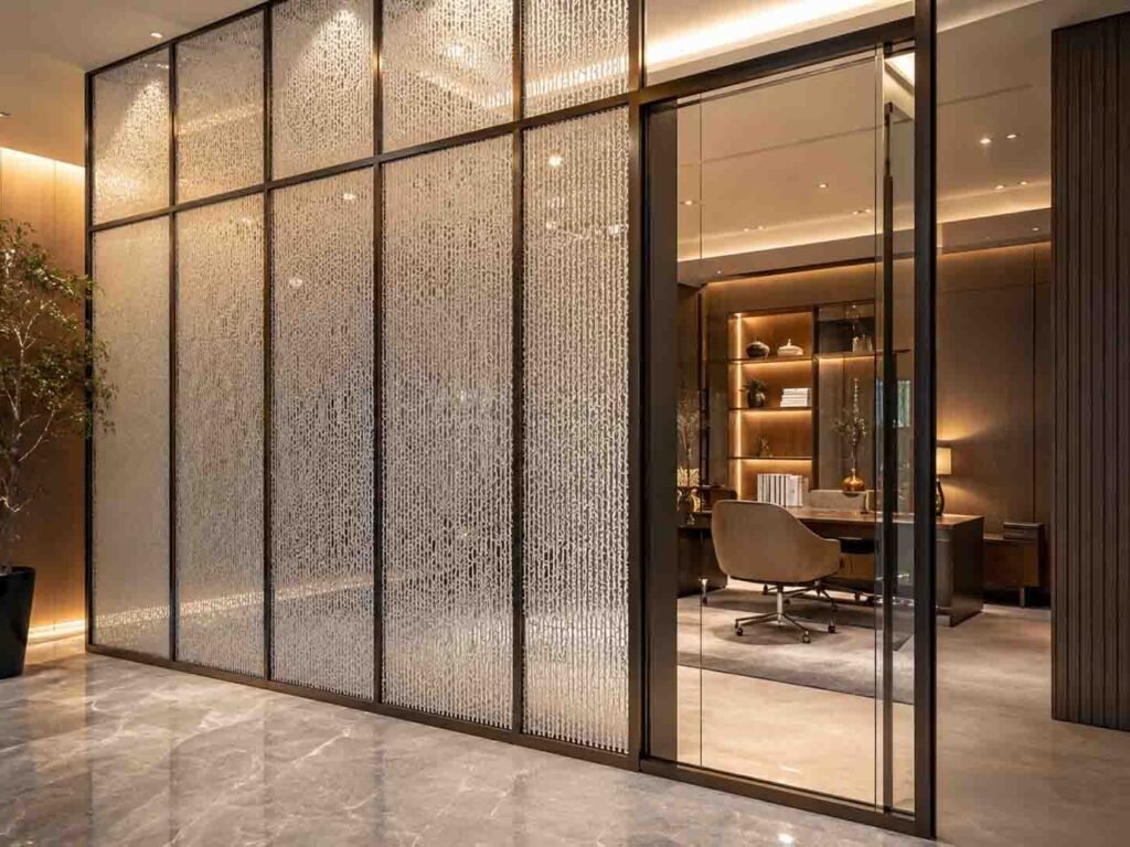 Decorative EVA laminated glass partition for interior architecture